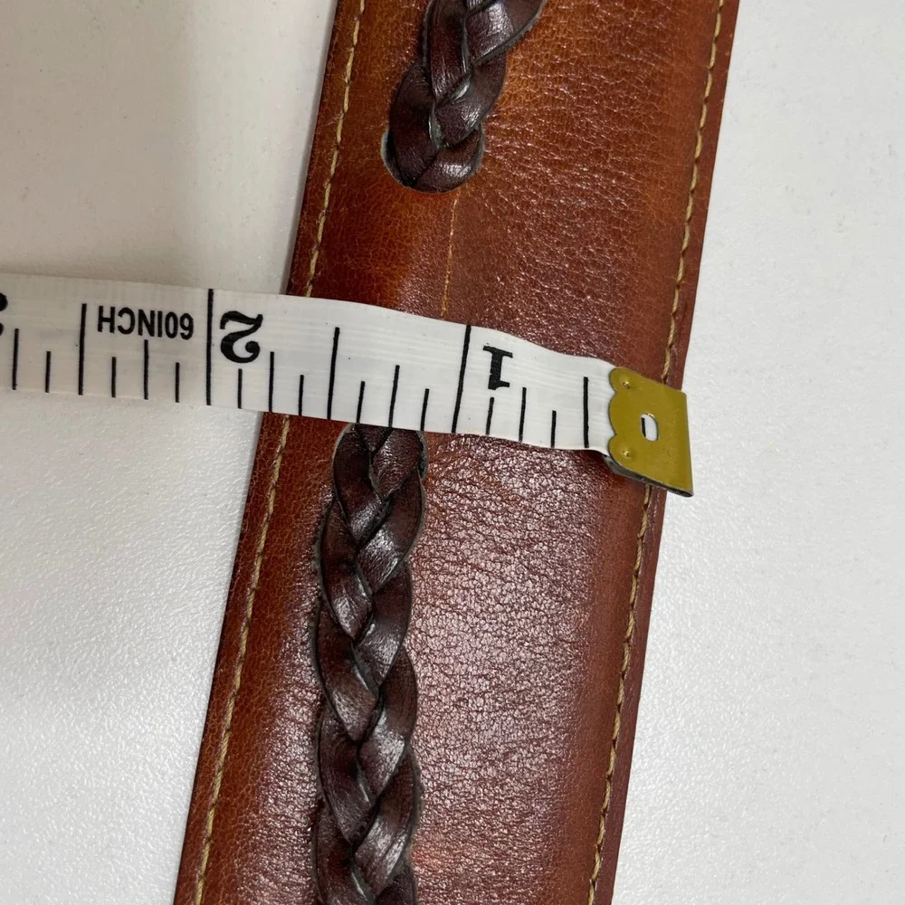 Mens‎ Brown Steerhide Leather Belt Braided Inlay 34 Western Cowboy Rodeo Country